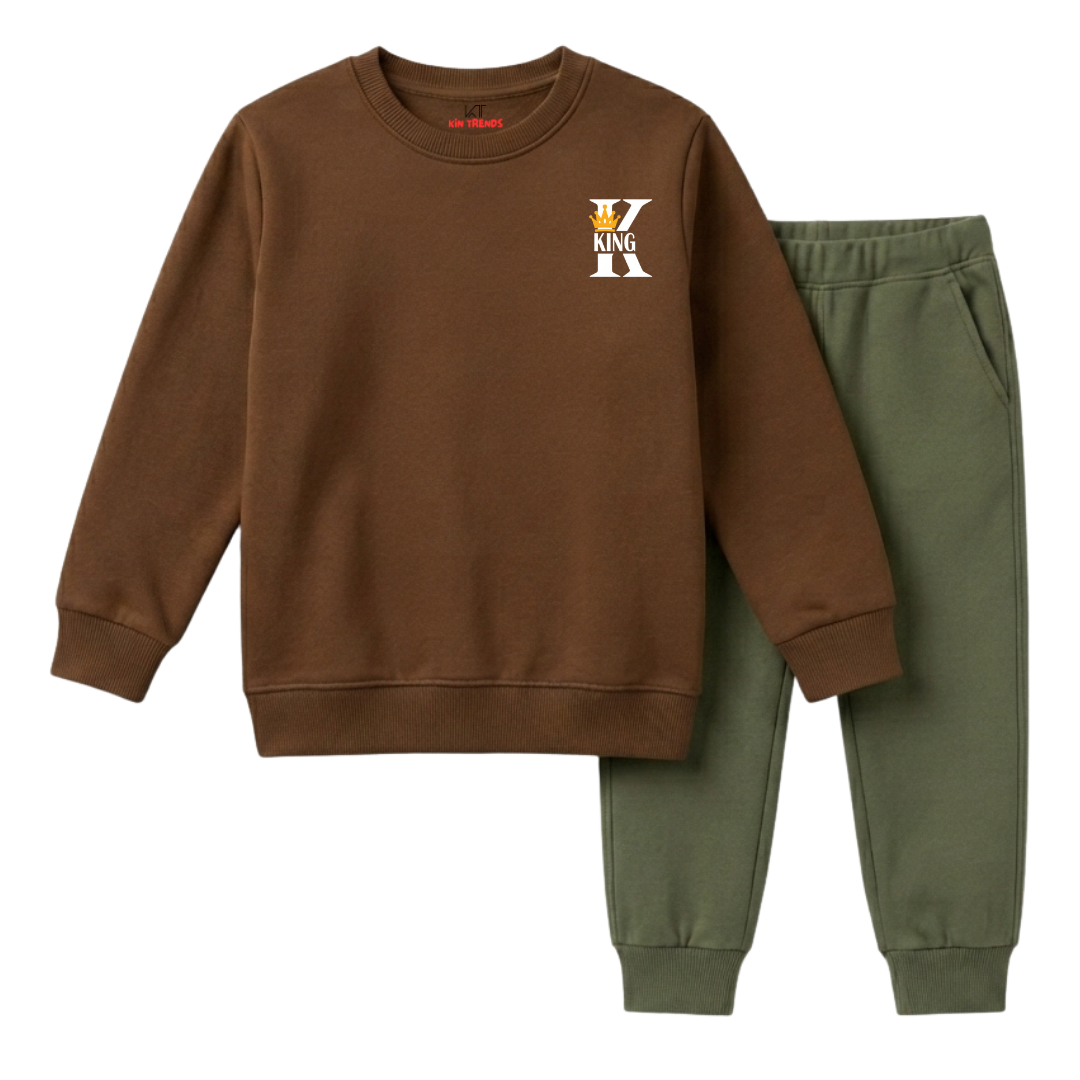 Coffee Brown & Olive Green Premium King Graphic Winter Suit