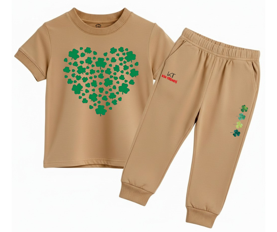 Green Heart Tracksuit | Kids T shirt and trouser | Mini Minors Kin Trends | Kintrends
