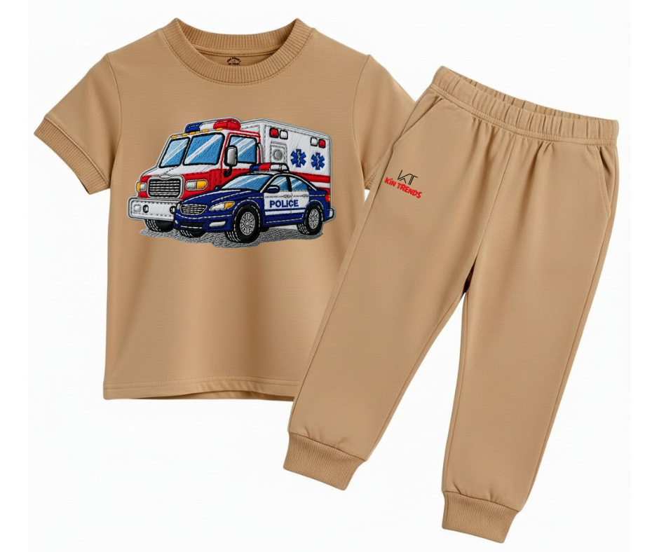 Ambulance Police Tracksuit (Not Embroidered) Kids T shirt and trouser set | Mini Minors Kin Trends | Kintrends
