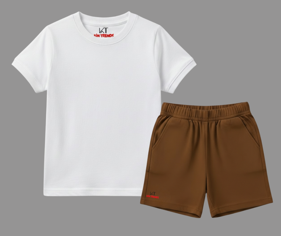 Contrast Color Plain Shorts Set