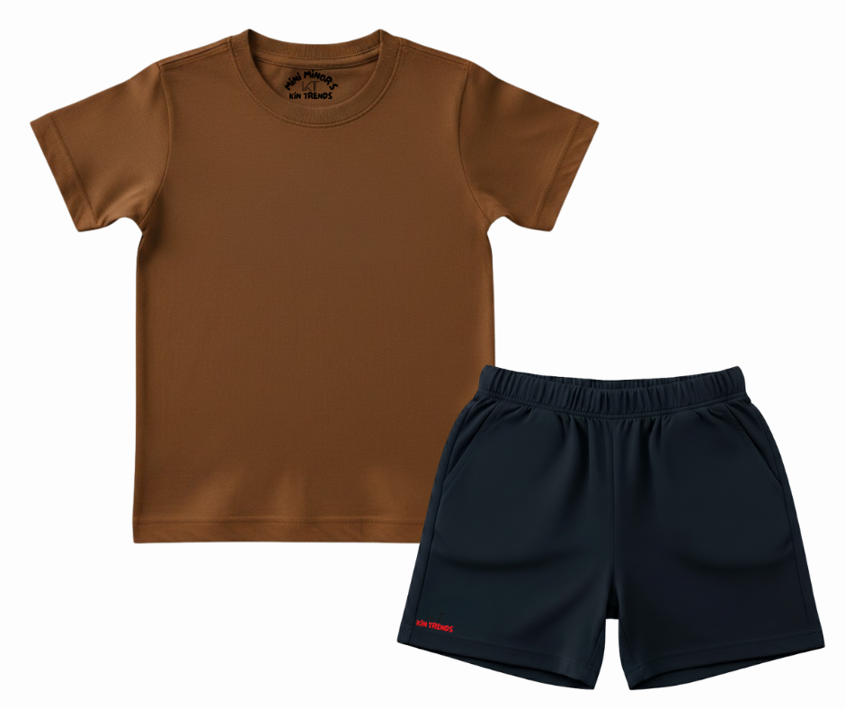 Contrast Color Plain Shorts Set