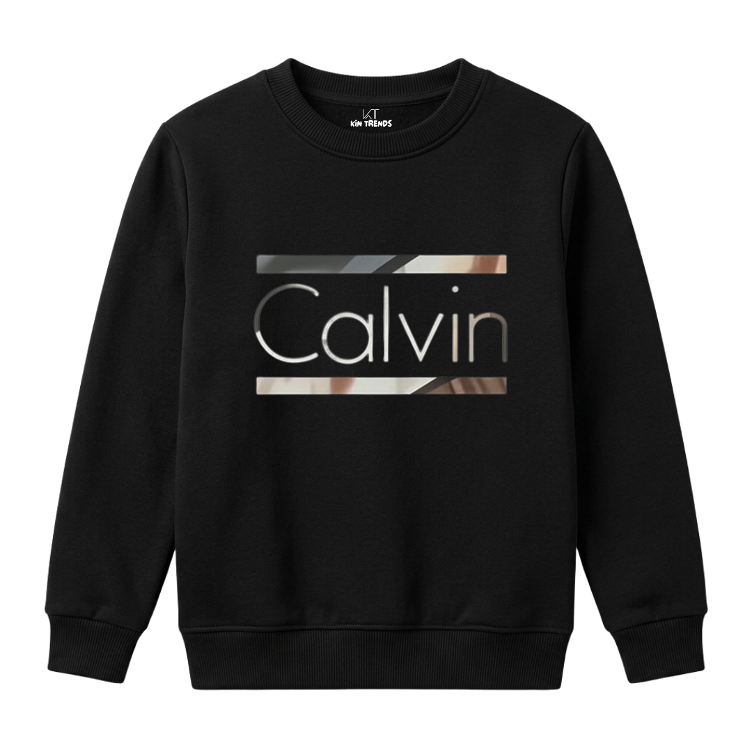 CLVN Luxury Metallic Strip Typography Kids Winter Crewneck Sweatshirt