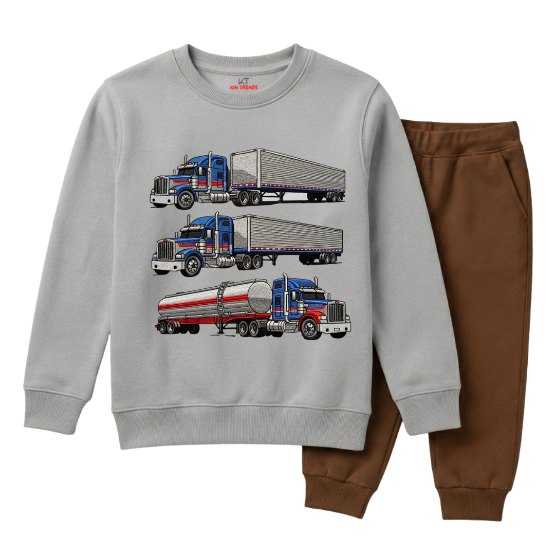 Trucks & Oil Tankers  Kids Winter Sweatshirt Tracksuit - 2 Pcs