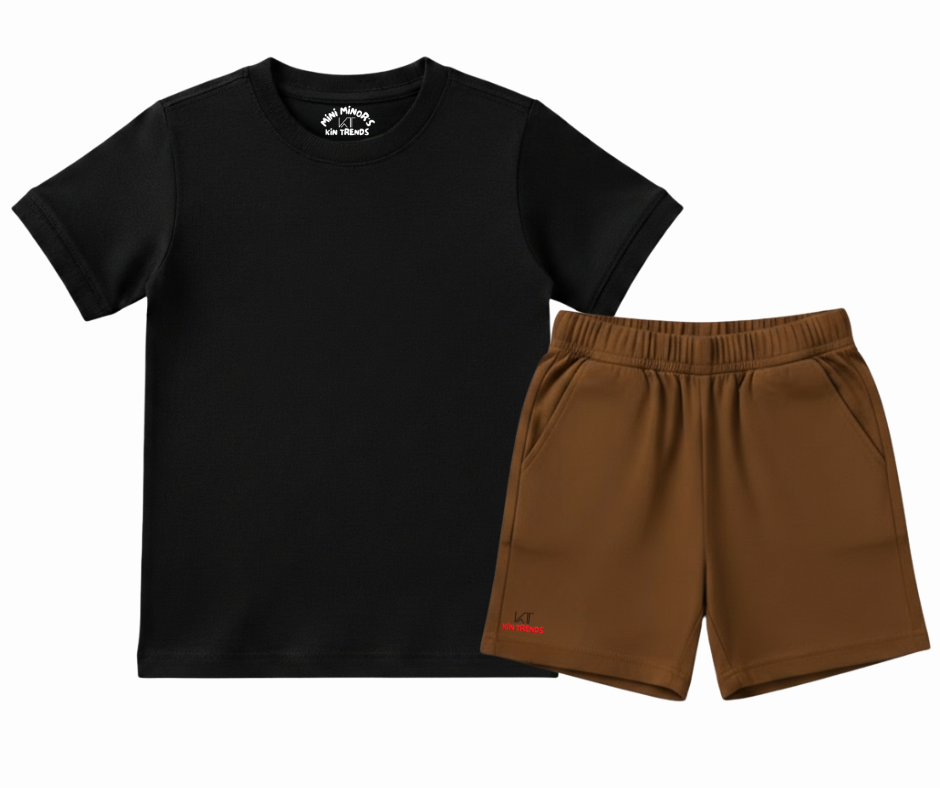 Contrast Color Plain Shorts Set