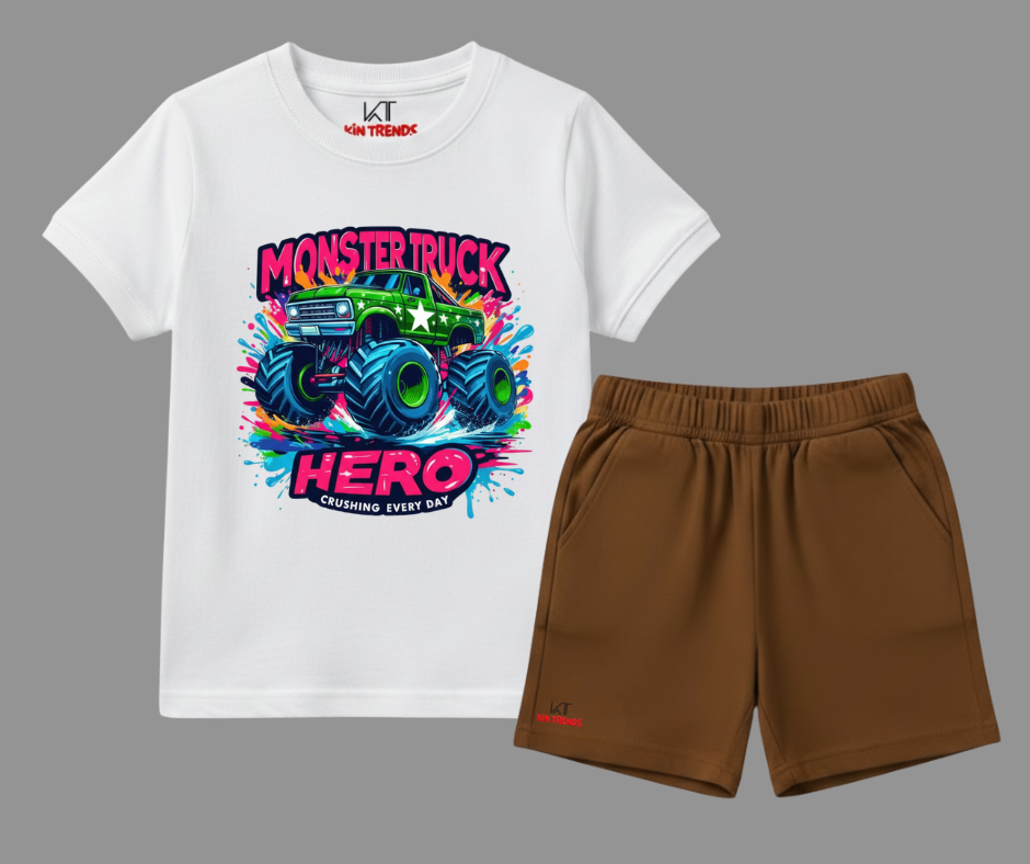 Hero Monster Truck Shorts Set | Mini Minors Kintrends