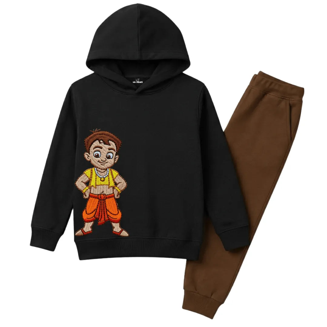 Chhota Bheem Cartoon Character Printed Kids Winter Fleece Tracksuit - 2 Pcs