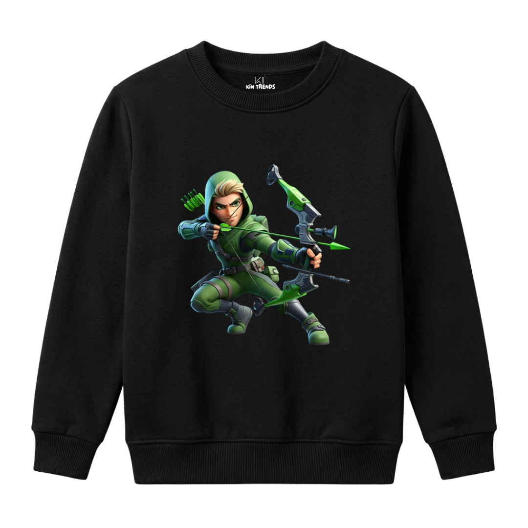 Green Arrow Archer Superhero Graphic Kids Winter Crewneck Sweatshirt