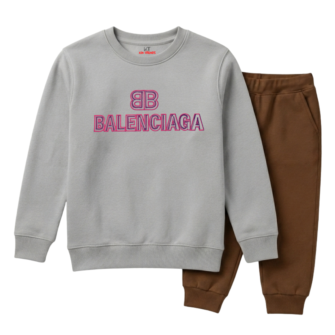 Kids Light Grey & Brown BLNCGA Style Graphic Winter Suit