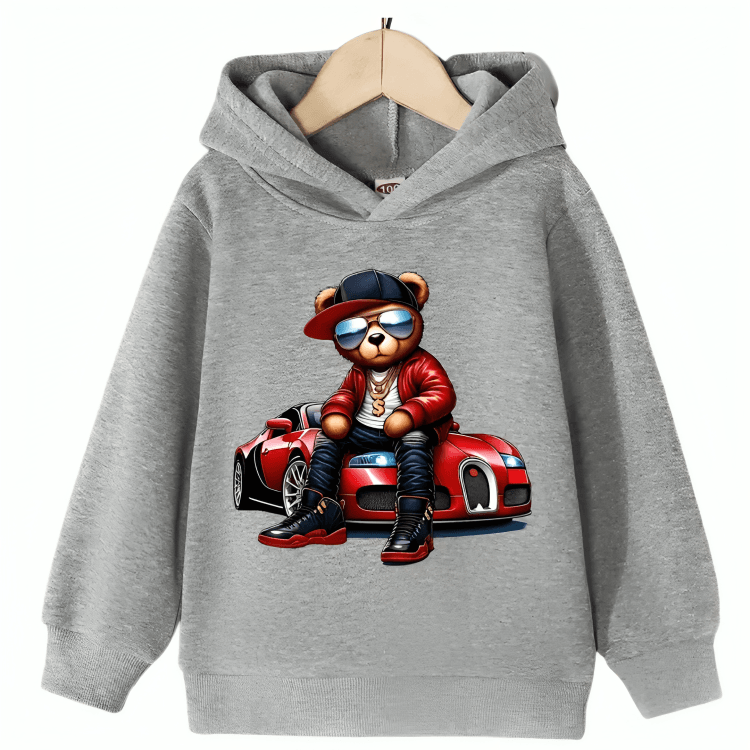 Cool Bear With Car Fleece Hoodie - Kin Trends
