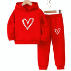 Heart Printed Fleece Hoodie Tracksuit - Kin Trends