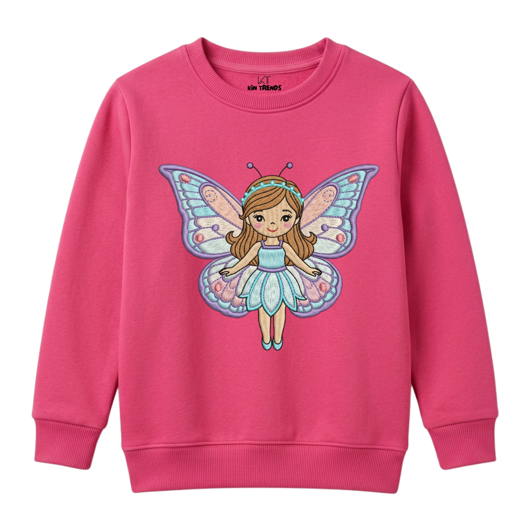 Magical Butterfly Fairy Character Kids Winter Crewneck Sweatshirt