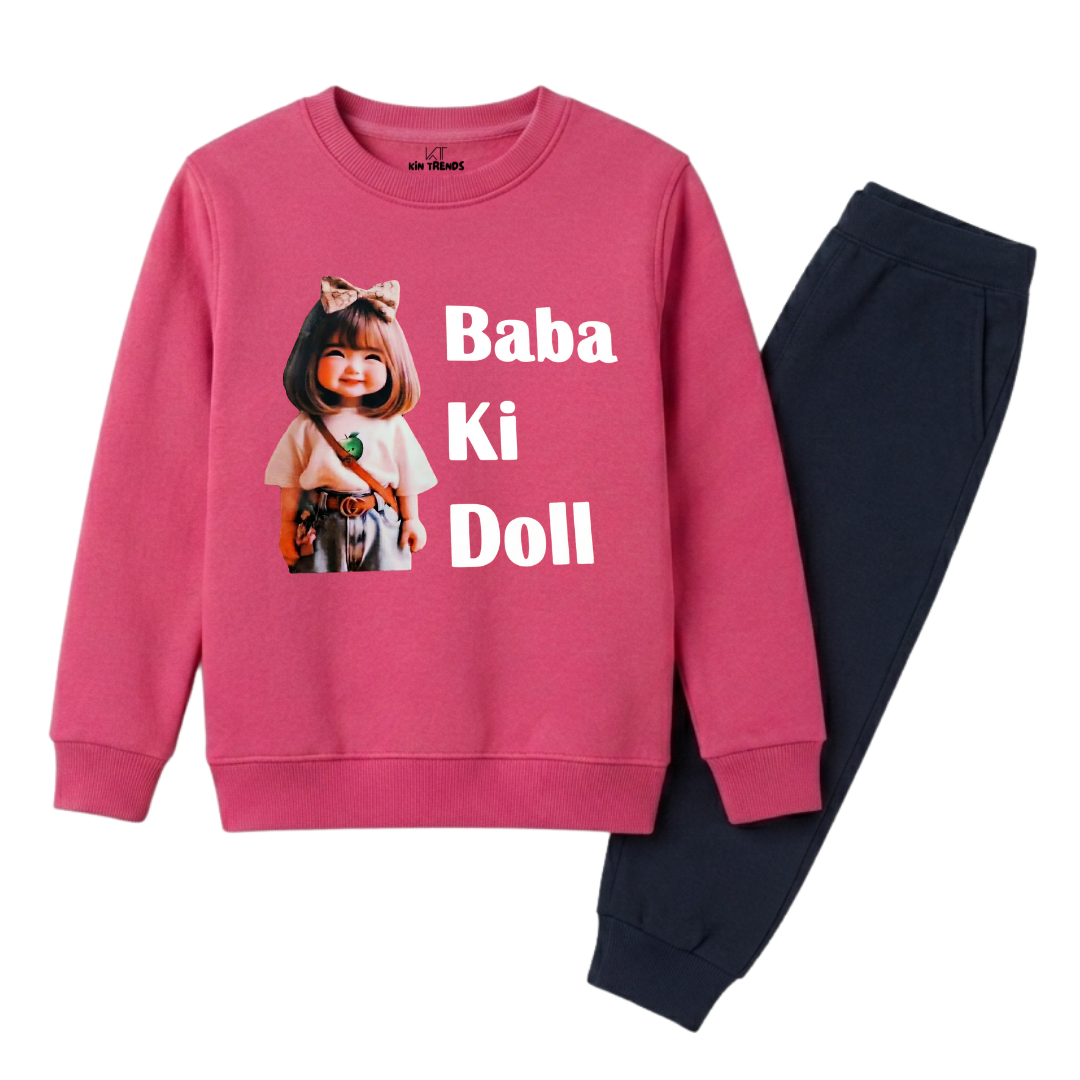 Baba Ki Doll Girls Winter Sweatshirt Tracksuit - 2 Pcs