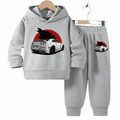 Car Printed Fleece Hoodie Tracksuit - Kin Trends