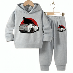Car Printed Fleece Hoodie Tracksuit - Kin Trends