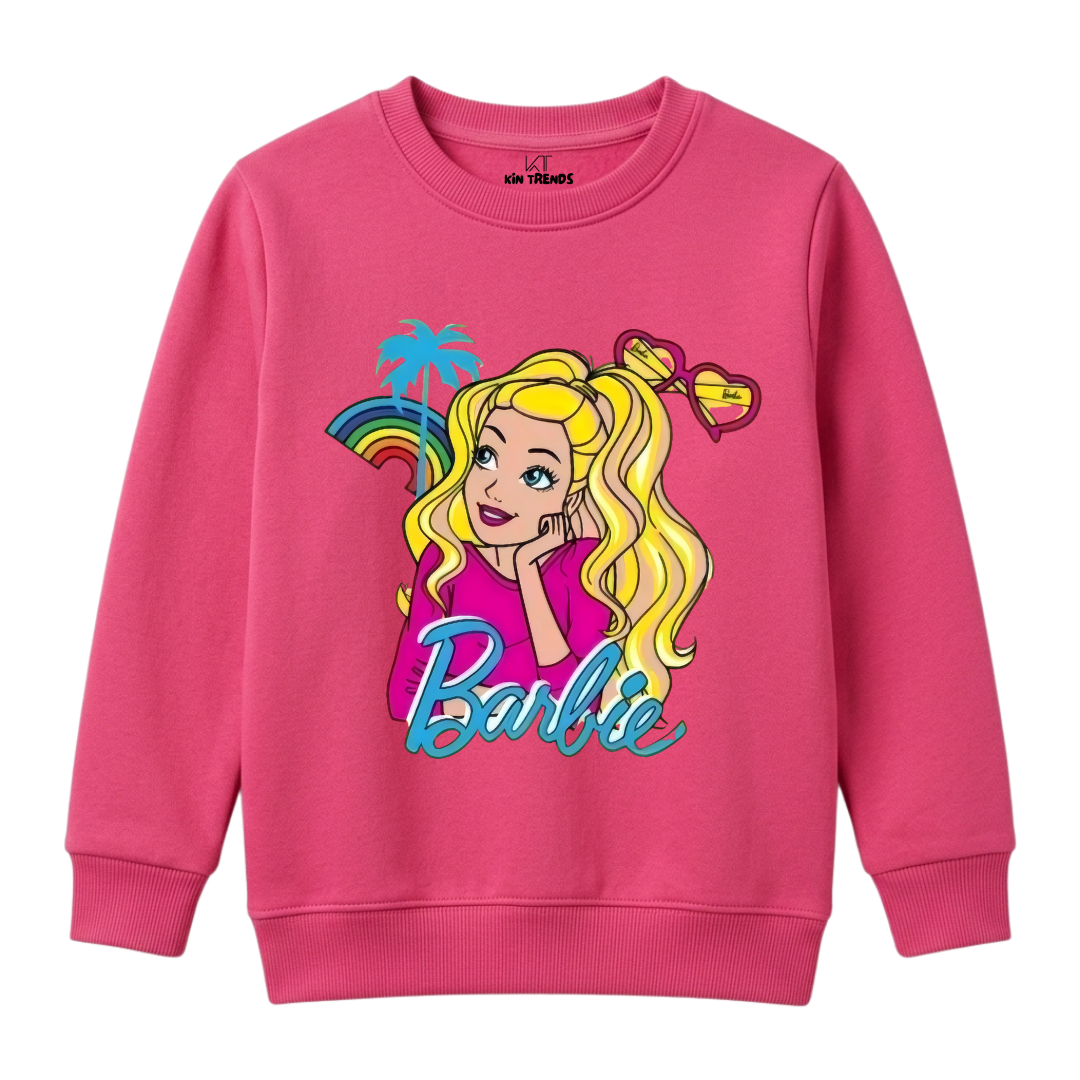Barbie Retro Rainbow Sunglasses Graphic Kids Winter Crewneck Sweatshirt