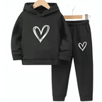 Heart Printed Fleece Hoodie Tracksuit - Kin Trends