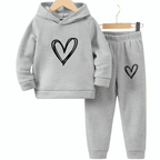 Heart Printed Fleece Hoodie Tracksuit - Kin Trends