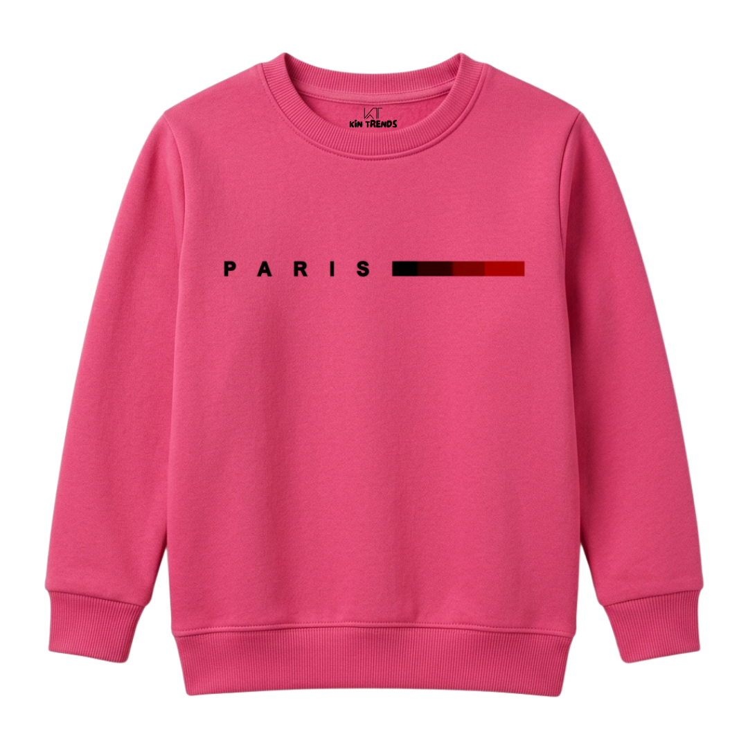 Paris City Typographic Sleek Line Kids Winter Crewneck Sweatshirt