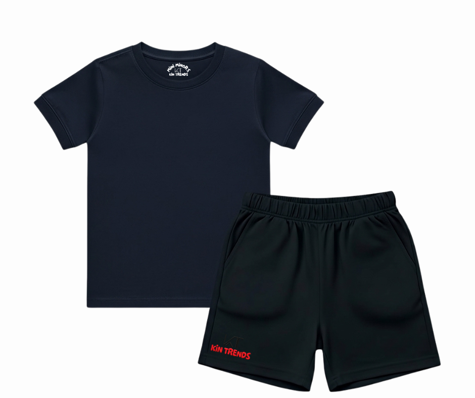 Contrast Color Plain Shorts Set