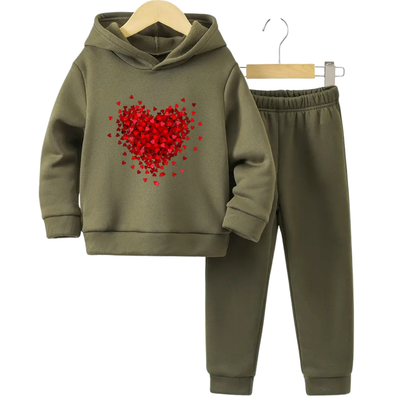 New Red Heart Hoodie Tracksuit