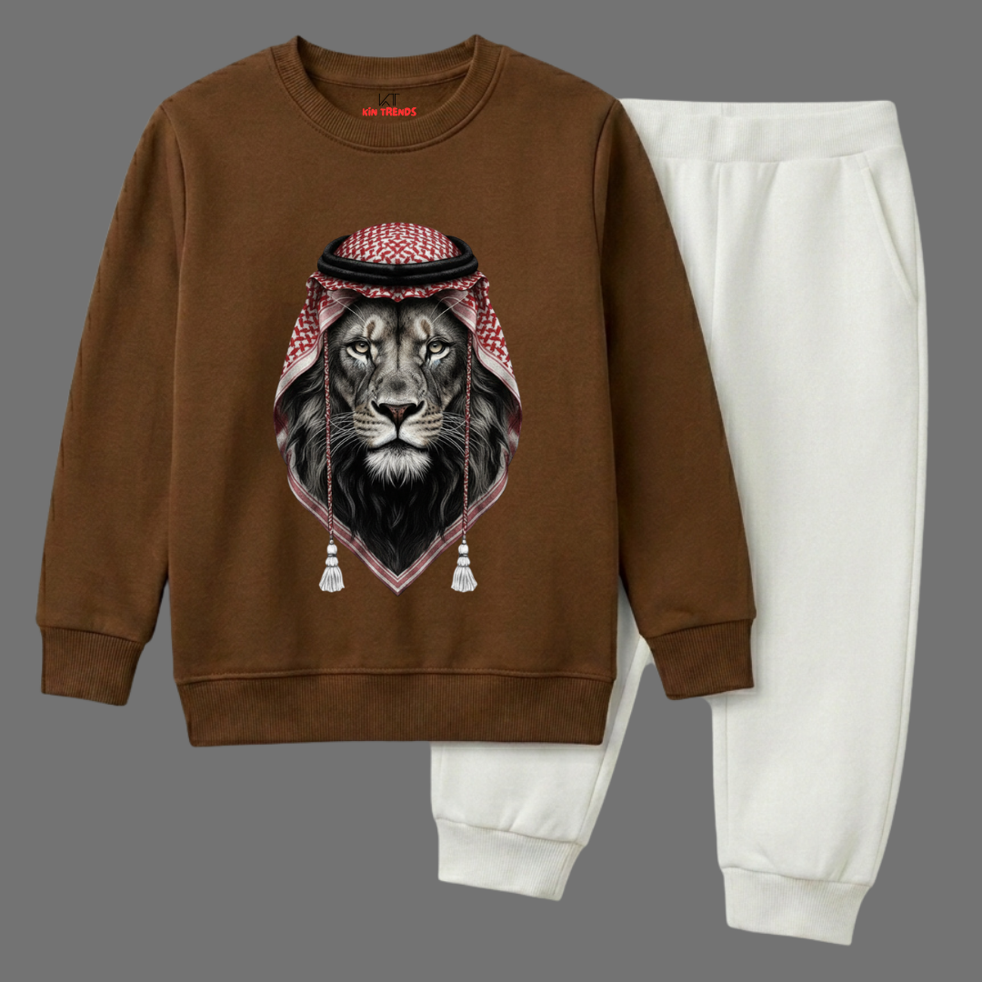 Royal Arabian Lion Graphic Kids Sweatshirt Suit