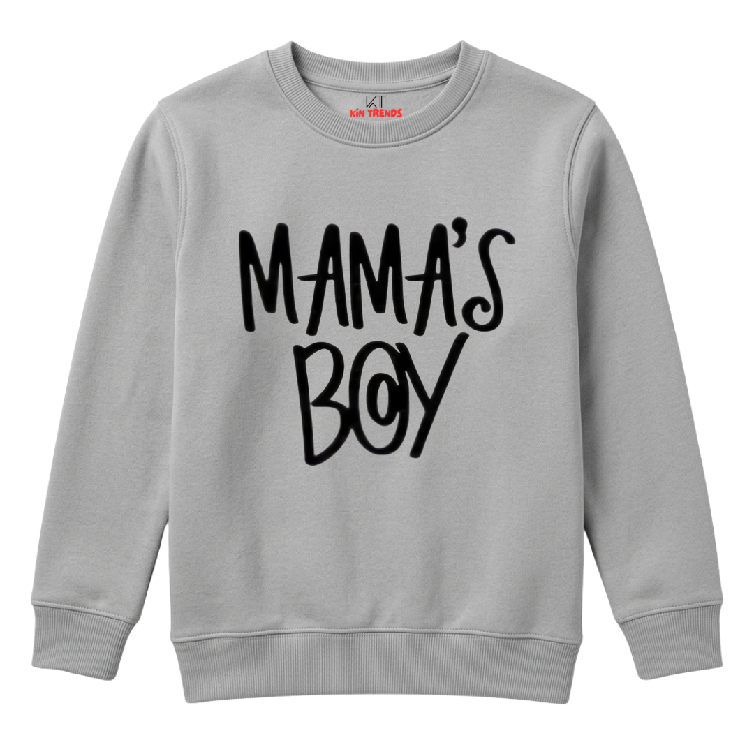 Mama's Boy Minimalist Script Typography Kids Winter Sweatshirt