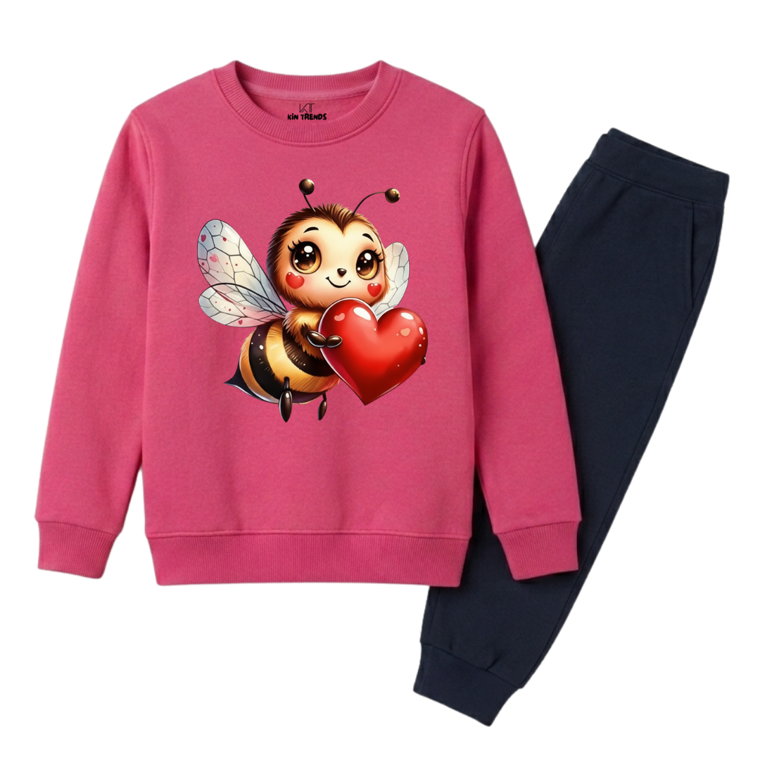 Girls Pink & Navy Blue Playful Bumblebee Animal Graphic Winter Set
