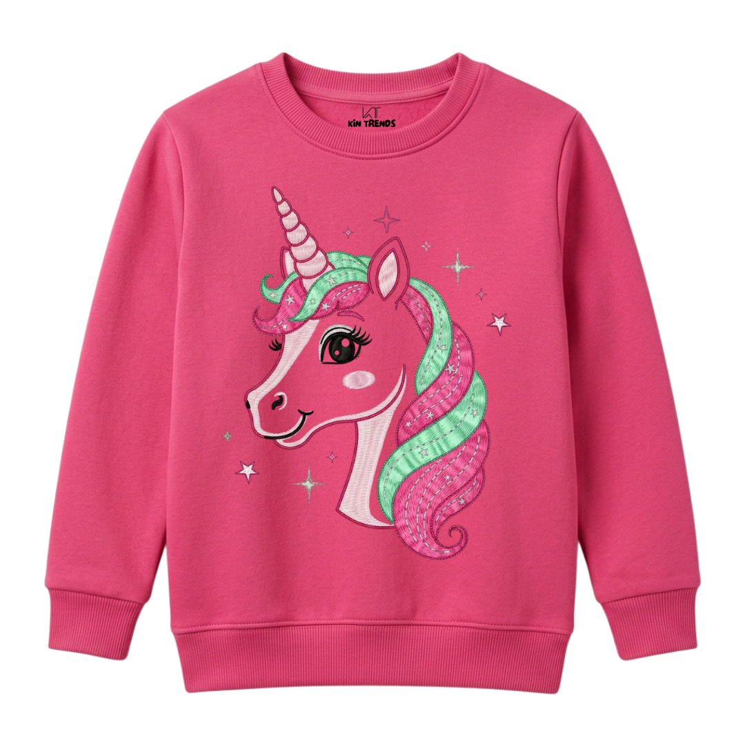 Starry Magical Unicorn Glitter Mane Kids Winter Crewneck Sweatshirt