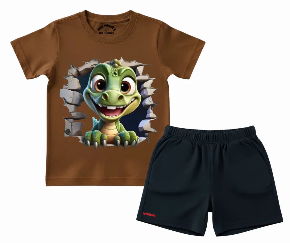 3D Dinosaur Graphic Tee and Shorts| Kids T shirt and shorts| Mini Minors Kintrends