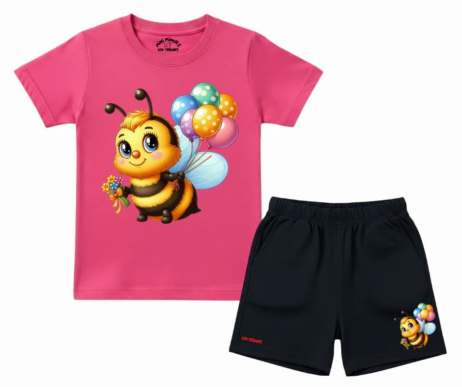 Little Bee Balloon Shorts Set (Not Embroidered)| Kids T shirt and shorts| Mini Minors Kintrends