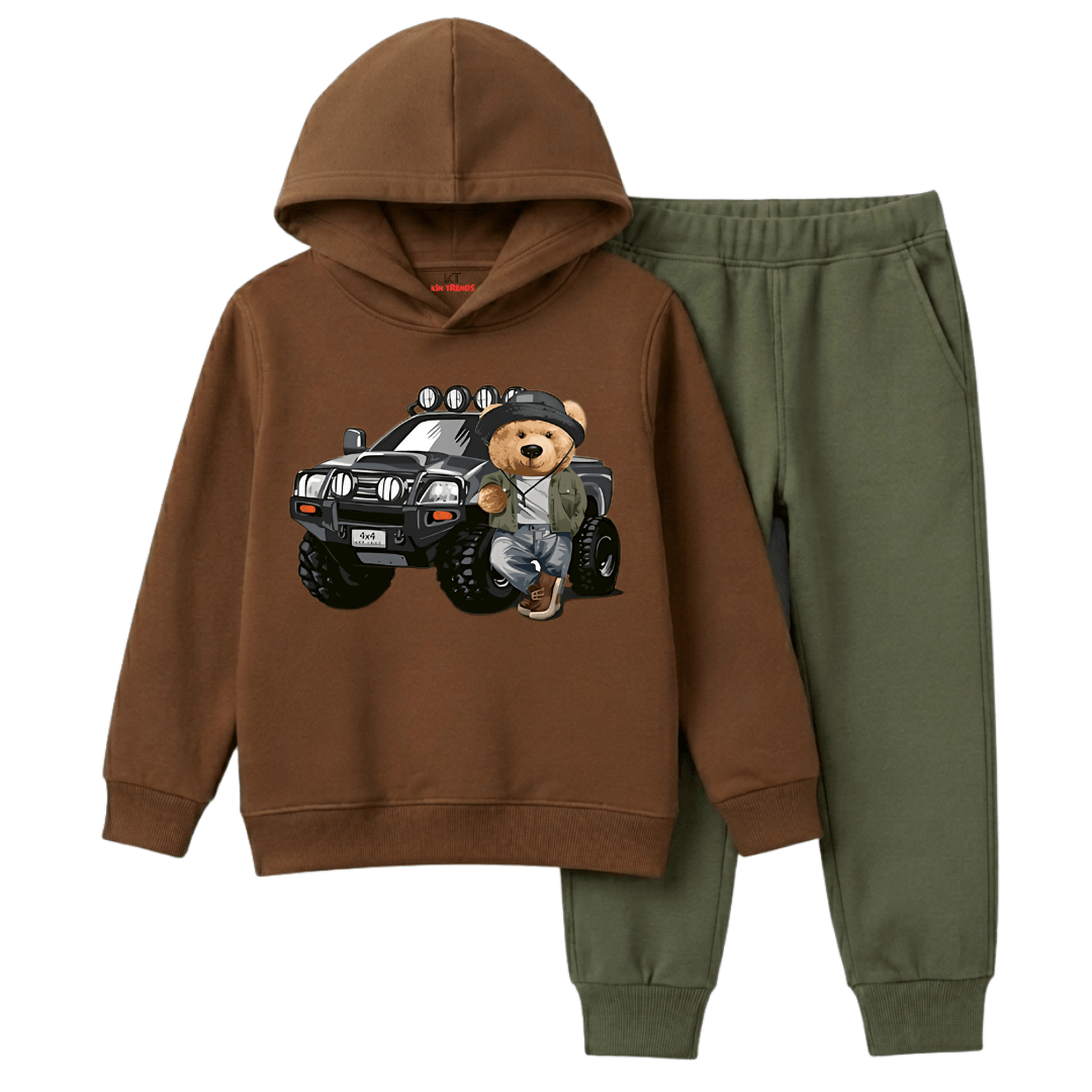 Boys Adventure Bear 4x4 Jeep Graphic Print Winter Hoodie Suit