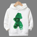 (Not Embroidered) Printed Greeny Bear Warm Fleece Hoodie - Kin Trends