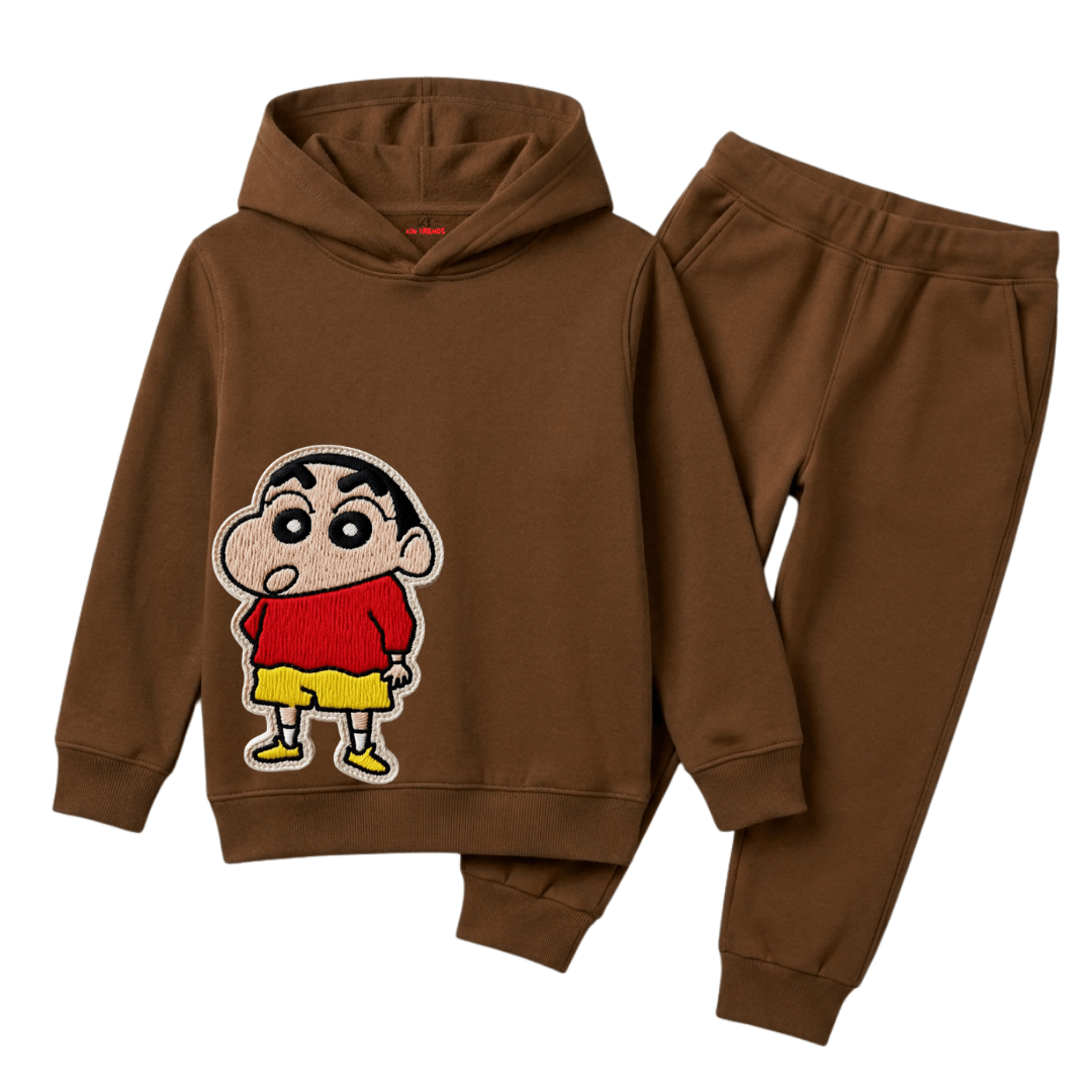Shin chan Cartoon Character Printed Kids Winter Fleece Tracksuit - 2 Pcs