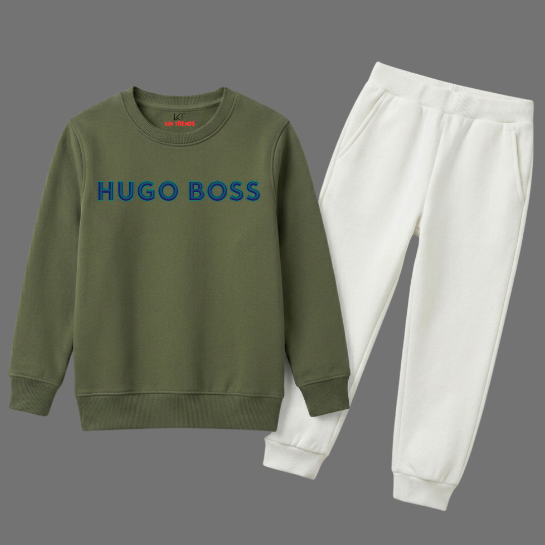 Boss Dual-Tone Text Kids Winter Sweatshirt Tracksuit - 2 Pcs