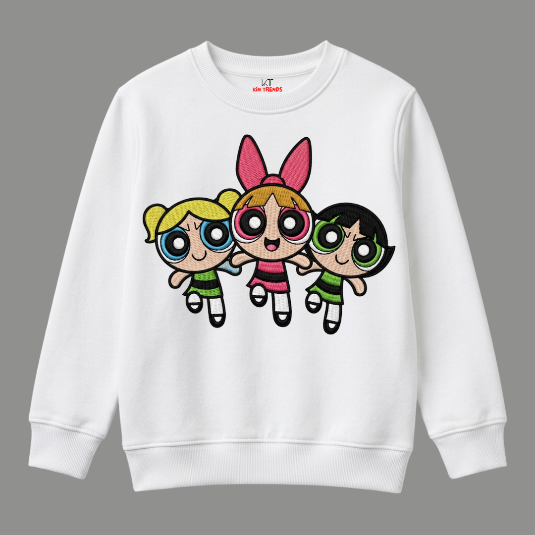The Powerpuff Girls Character Trio Graphic Kids Winter Crewneck Sweatshirt