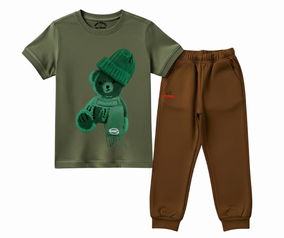 Greeny bear Color Contrast Tracksuit
