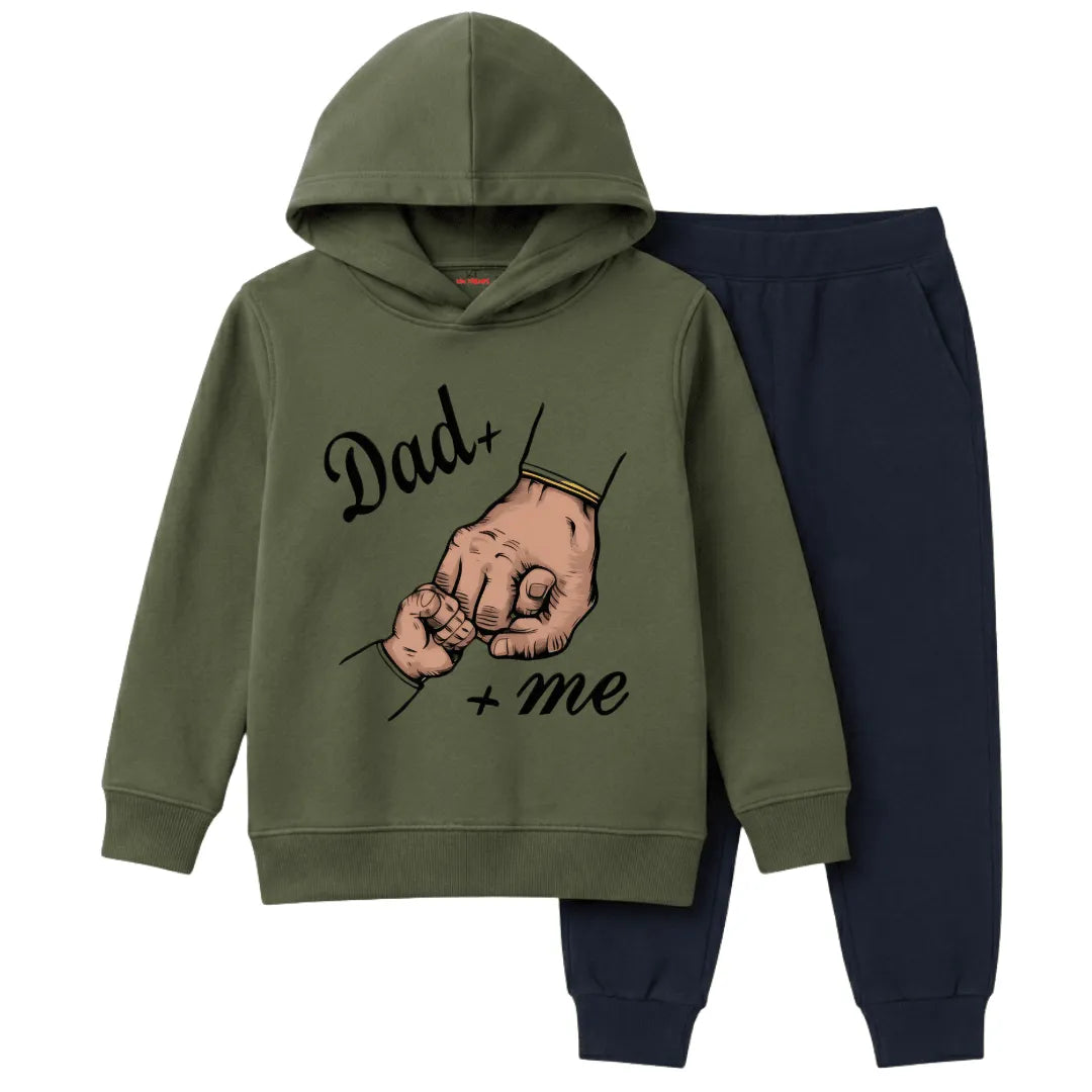 Dad and Me Fist Bump Typography Printed Kids Winter Fleece Tracksuit - 2 Pcs