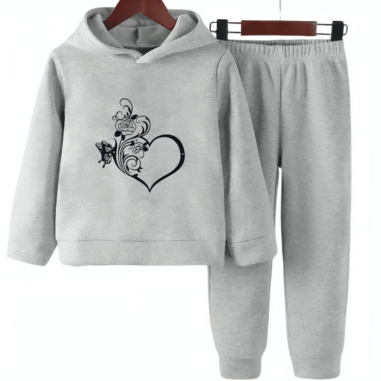 Girls Heart Fleece Hoodie Tracksuit - Kin Trends