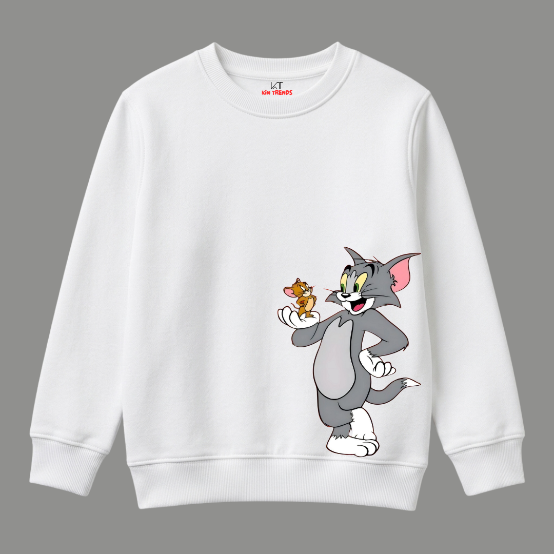 Tom and Jerry Classic Corner Character Graphic Kids Winter Crewneck Sweatshirt