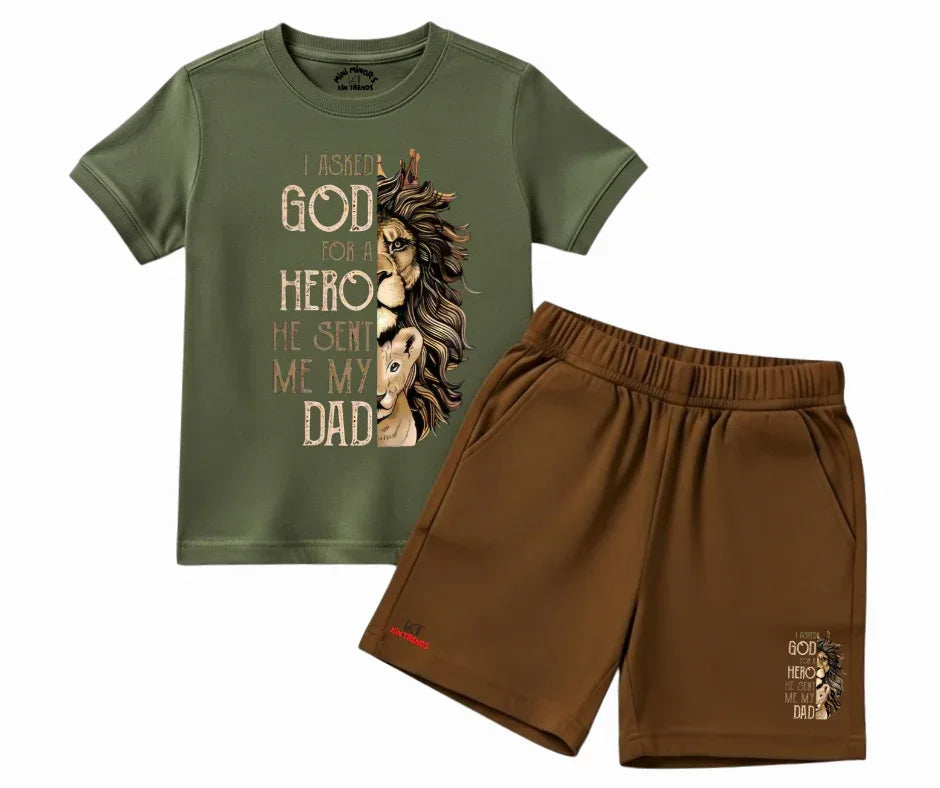 Hero Dad Lion Graphic Summer Set| Kids T shirt and shorts| Mini Minors Kintrends