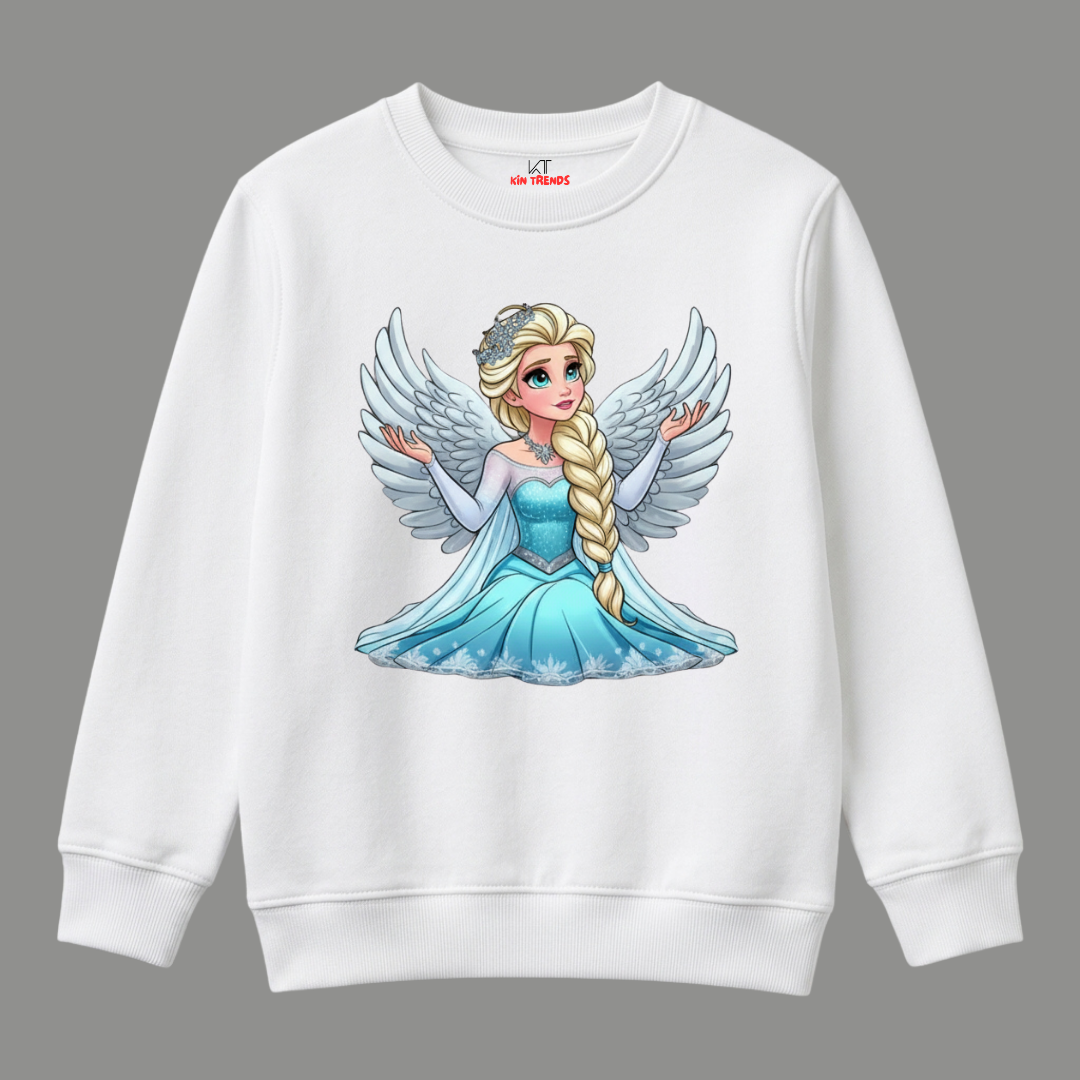 Disney Frozen Queen Elsa Angel Wings Graphic Kids Winter Crewneck Sweatshirt