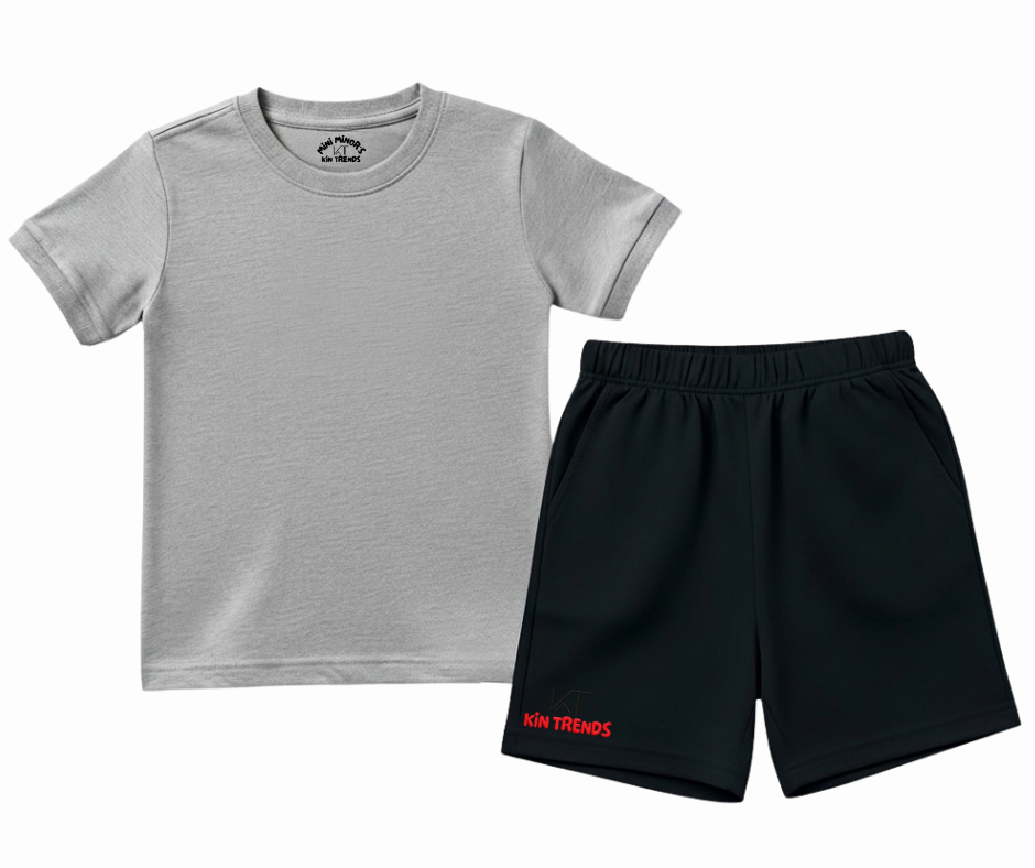 Contrast Color Plain Shorts Set