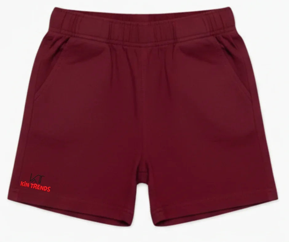 Maroon color cotton shorts for kids | Mini Minors Kintrends