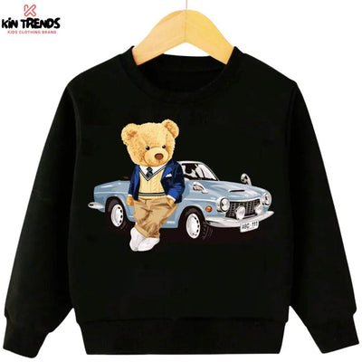 Car Bear Black Sweatshirt - Kin Trends