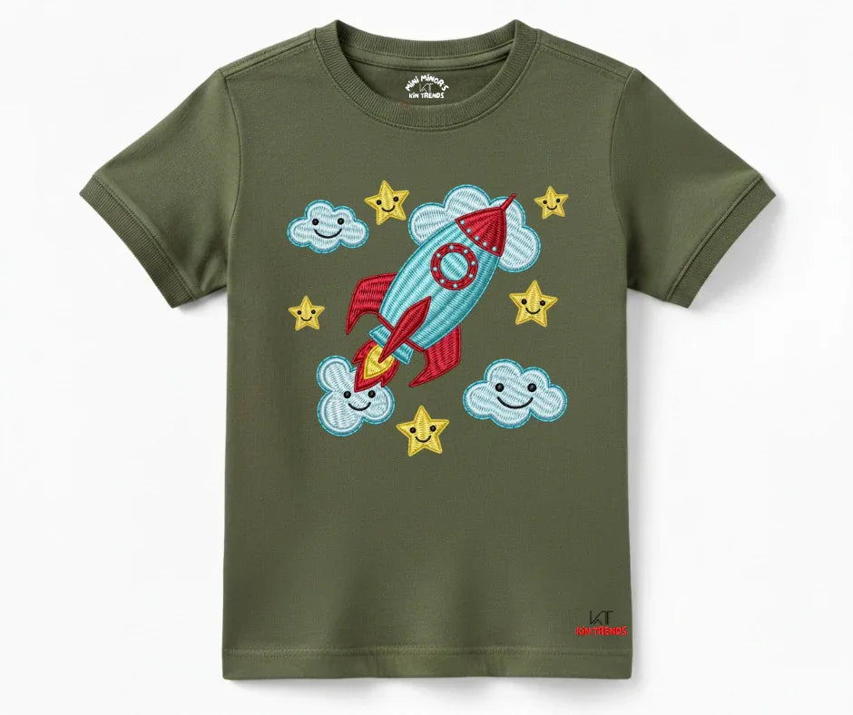 Rocket & Smiling Clouds Kids Short Sleeve Tee | Mini Minors Kintrends