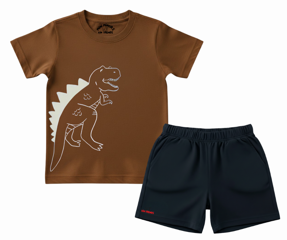 The Dino Sketch Summer shorts Set| Kids T shirt and shorts| Mini Minors Kintrends