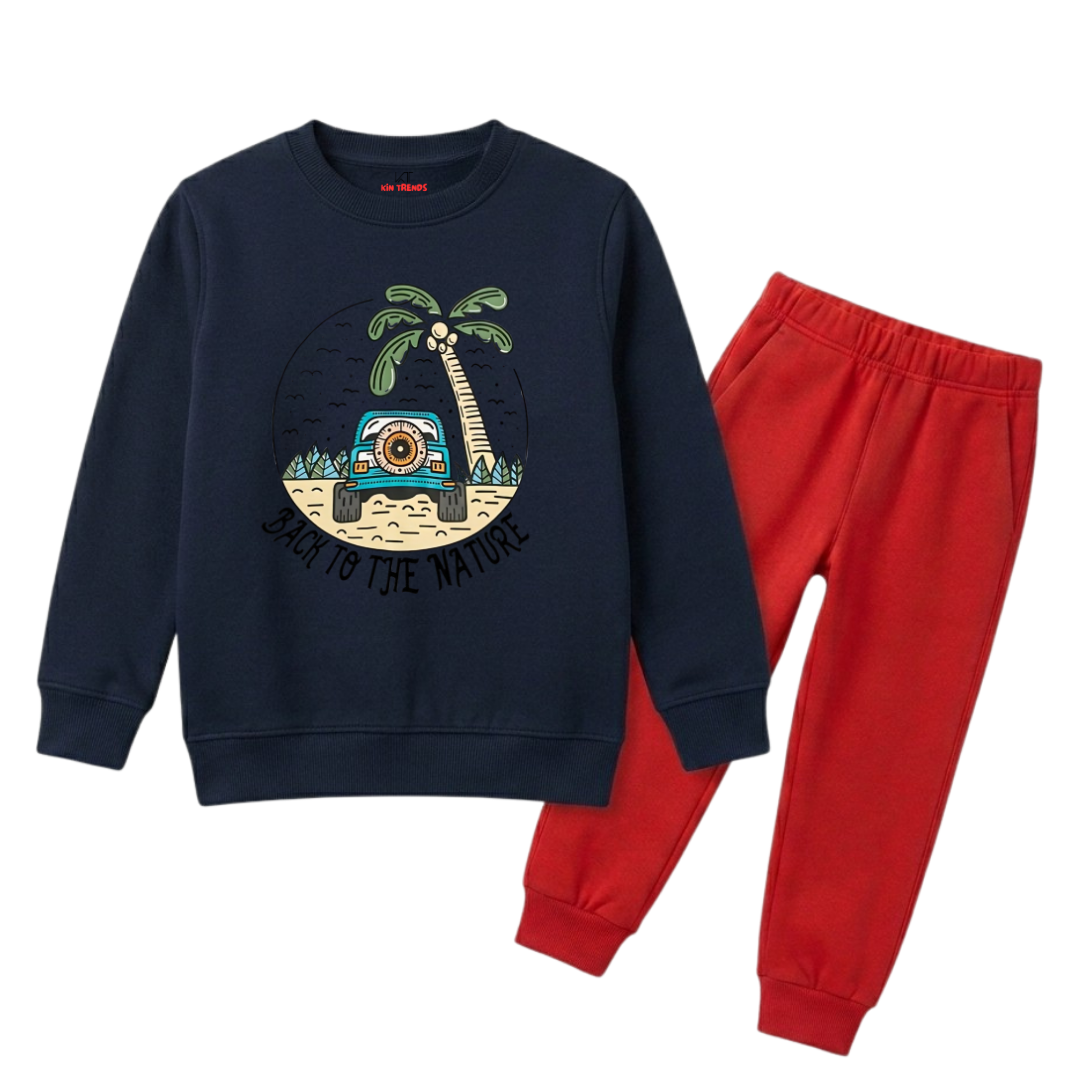 Navy Blue & Red Beach Palm Tree Car Print Winter Suit