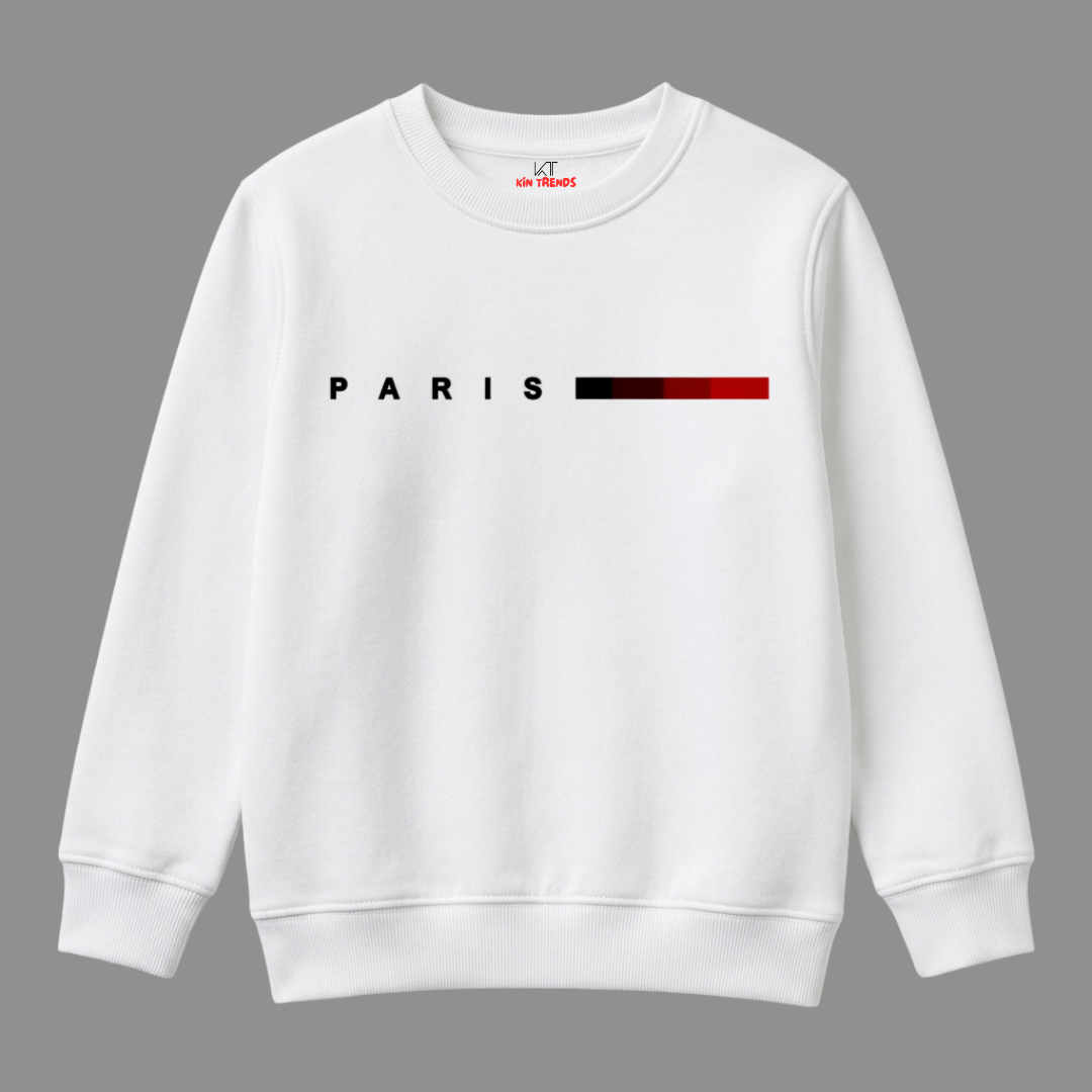 Paris City Typographic Sleek Line Kids Winter Crewneck Sweatshirt