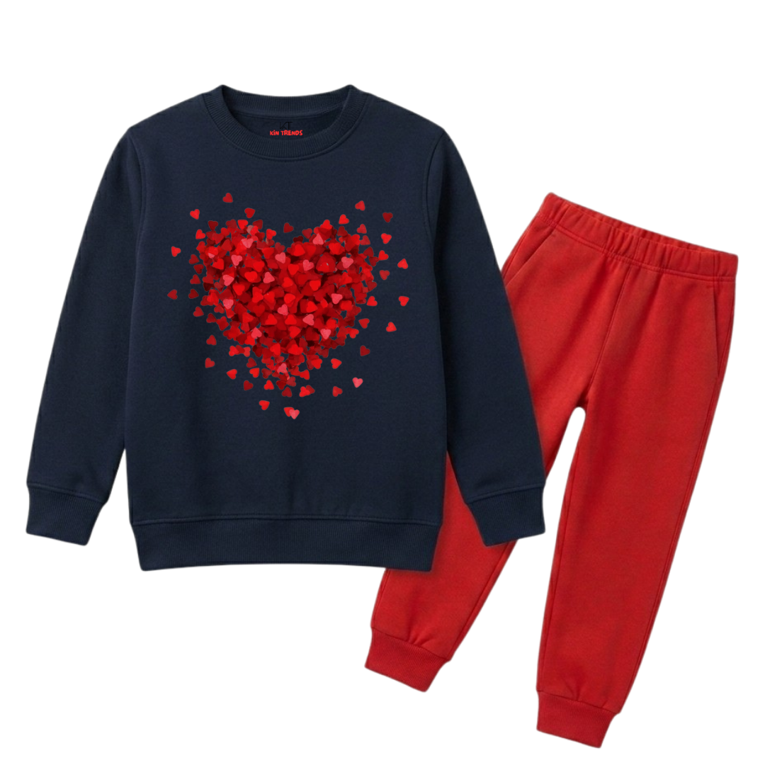Scattered Red Hearts Explosion Girls Winter Tracksuit - 2 Pcs