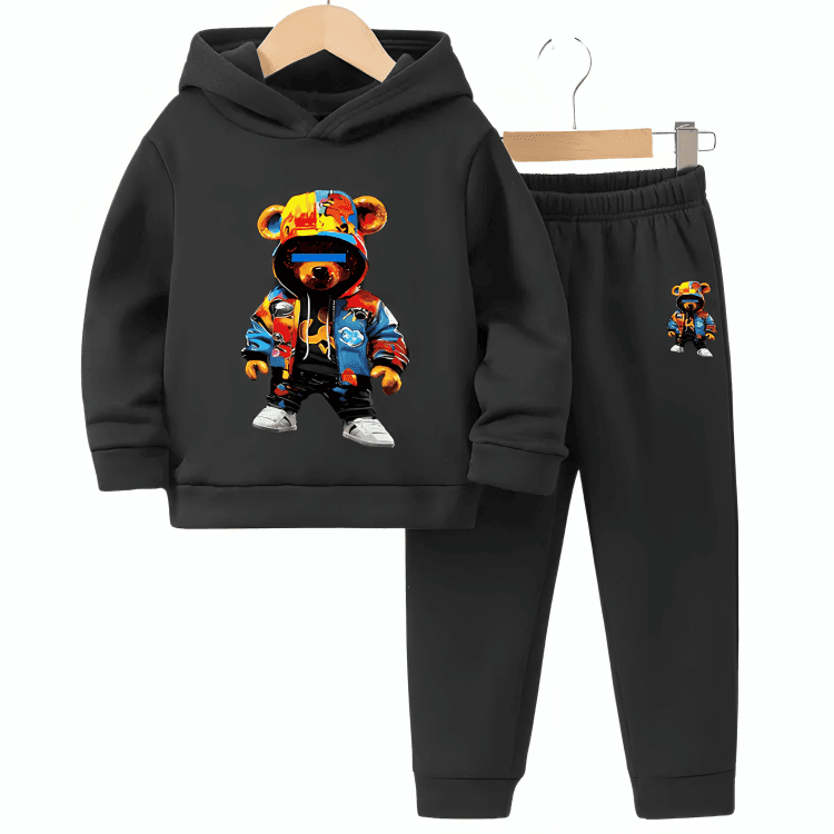 Colorful Bear Fleece Hoodie Tracksuit - Kin Trends